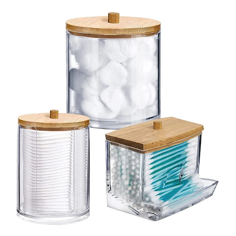 

3Pcs Clear Plastic Swab Dispenser And Qtip Holder For Bathroom - Storage Canister For Bath Salts, Rounds