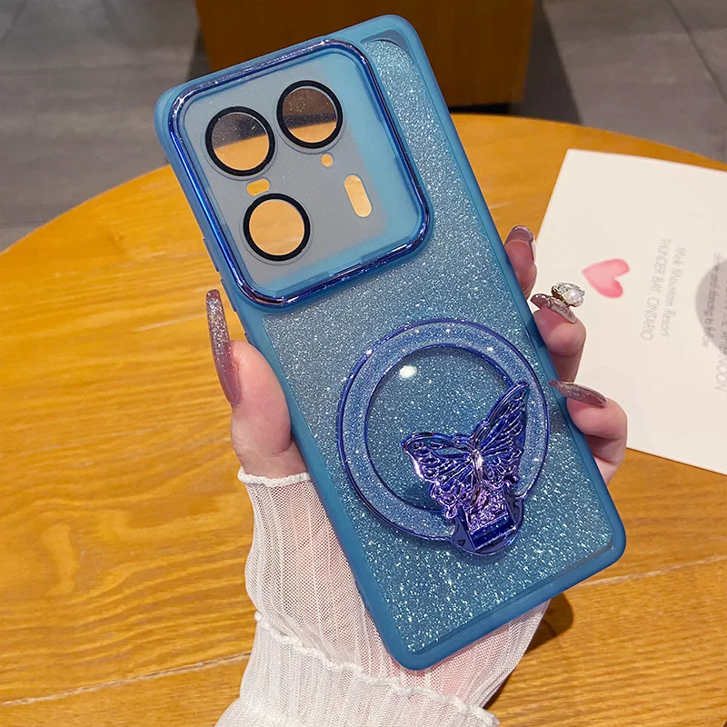 Glitter Butterfly Stand Case with Full Lens Film Protection