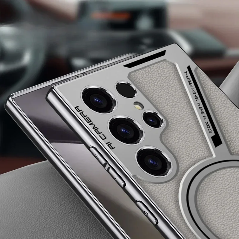 Electroplated Leather Magnetic Wireless Charging Phone Case - Ultra Protective Back Cover