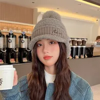 Fashion Solid Color Warm Earmuffs Cap Thermal Thick Pompom Plush Beanie Versatile Windproof Ear Flap Protection Hat Skiing