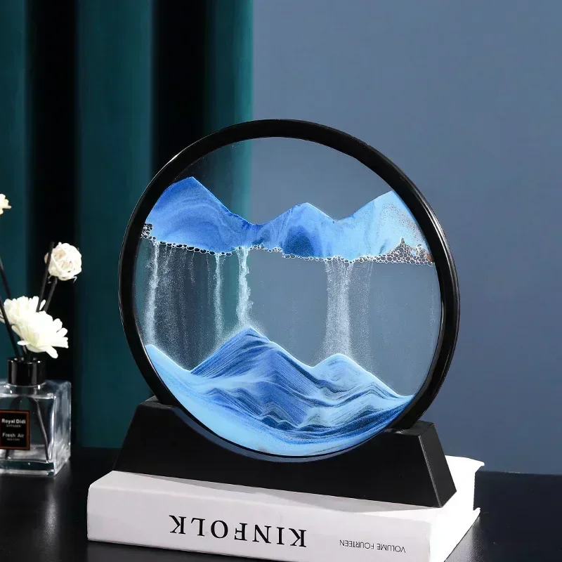 Description Picture 4 of item3D Moving Sand Art Picture Round Glass Deep Sea Sandscape Hourglass Quicksand Craft Flowing Sand Painting Office Home Decor Gift