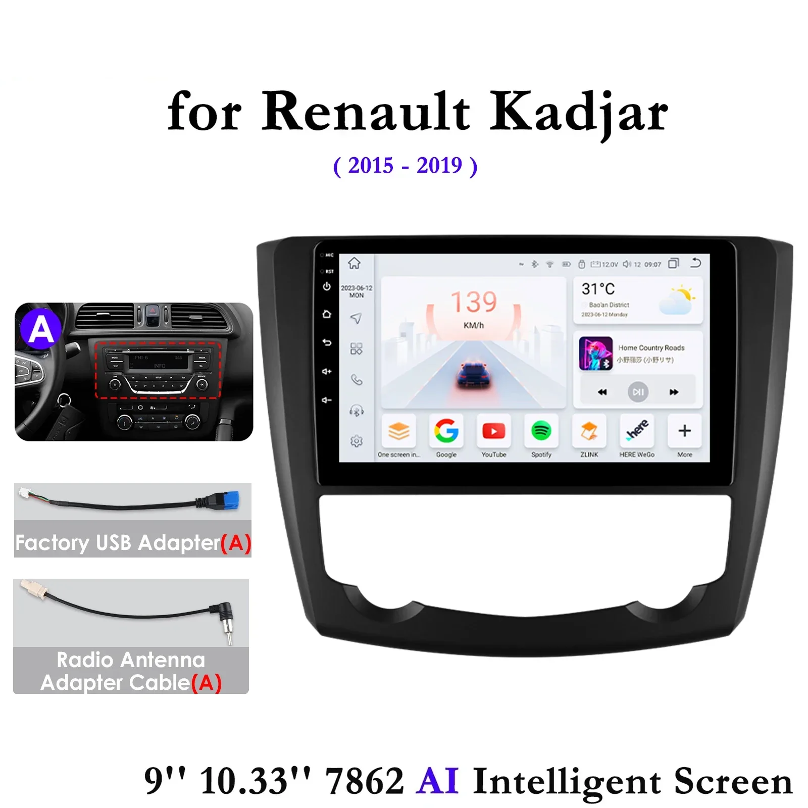 

9 ''CarPlay 4G Android автомобильное радио для Renault Kadjar 2015-2019 Автомобильный мультимедийный плеер 2din GPS стерео AI голосовое Авторадио головное устройство