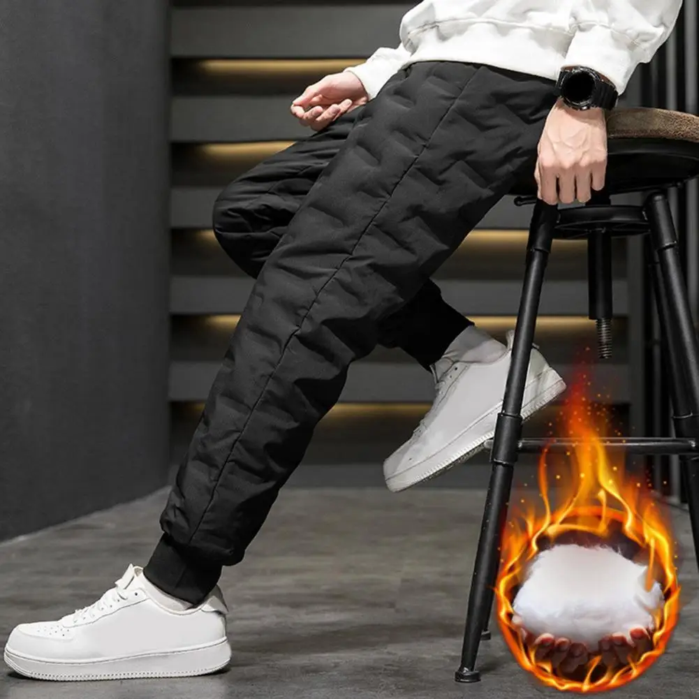 

White Duck Down Padded Men Pants Thicken Winter Warm Down Pants Elastic Waist Joggers Thermal Sweatpants Sportswear Casual Pants