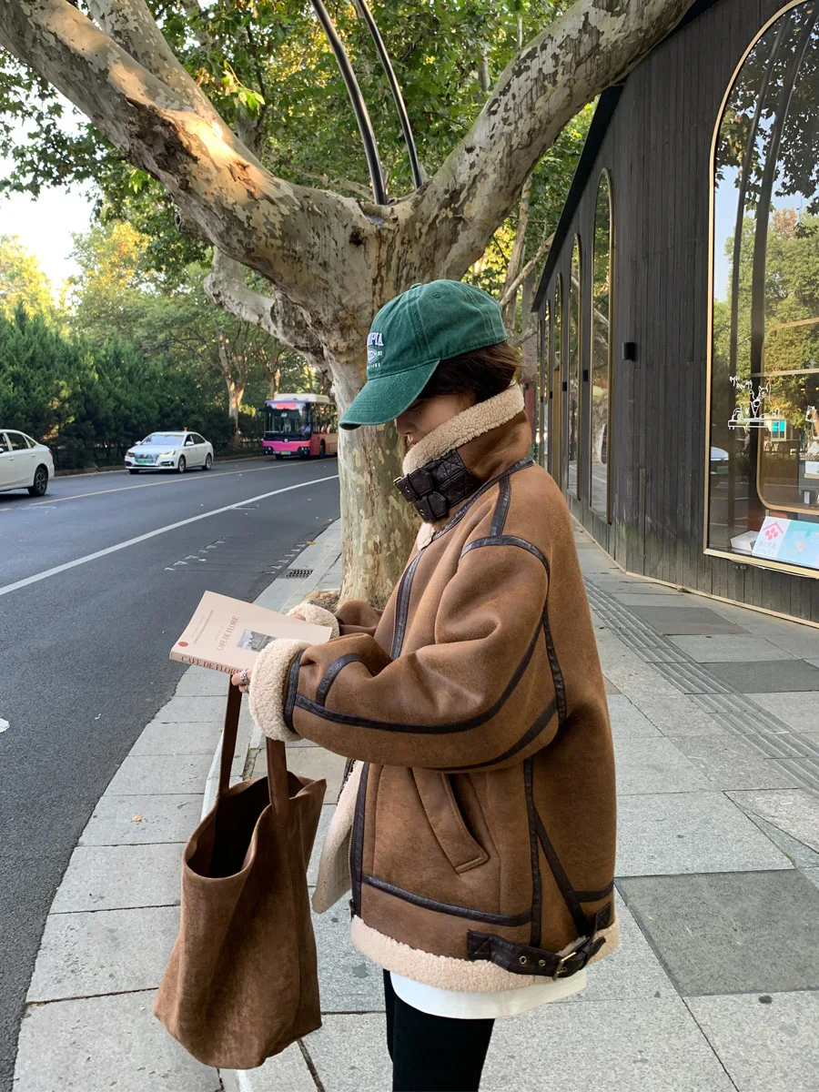 Jacket Women's Thickened Warm Fur Coat LambFur Autumn and Winter Mid-Length Loose Fashion Super Thick Lamb Fleece Cotton-Padded