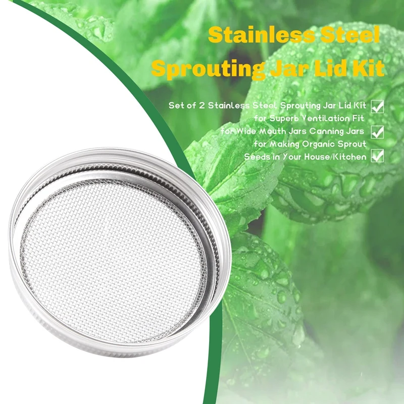 A52I-Set Of 2 Stainless Steel Sprouting Jar Lid Kit For Superb Ventilation Fit For Wide Mouth Jars Canning Jars Making Organ