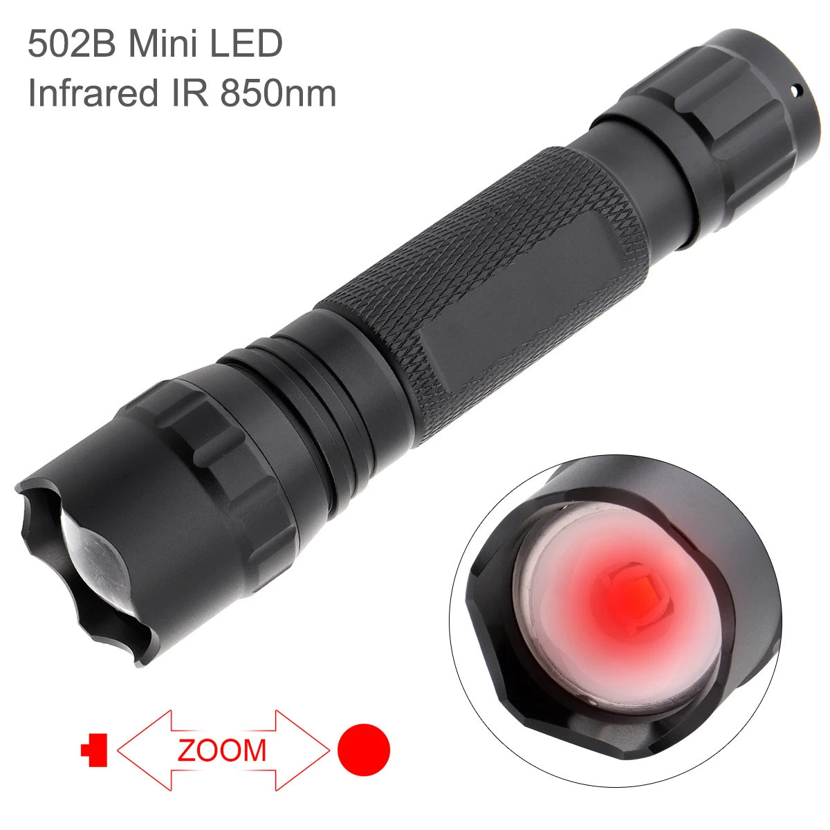 

501F LED Infrared IR 850nm Night Vision Zoom Flashlight Handheld Waterproof and Shockproof Flashlight for Outdoor Fill Light
