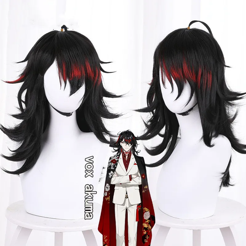 

New VTuber Vox Akuma Cosplay Wig NIJISANJI Luxiem 2022 Long Black Hair Mixed Red Heat Resistant Unisex Adult Free Wig Cap