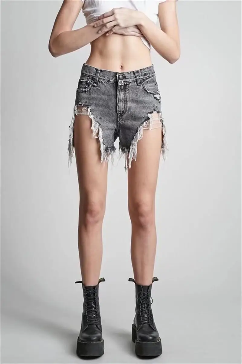 

New Styledenim Shorts For Women2024 Summer New Style Washed Distressed Big Hole Raw Edge High Waist Women's Denim Shorts Tide Fo