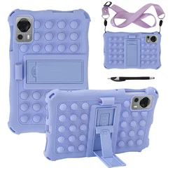 Kids  Cover with Built - in Kickstand and Adjustable Shoulder Strap - Soft Silicone Tablet Case for Doogee T20mini 2023 (Purple)