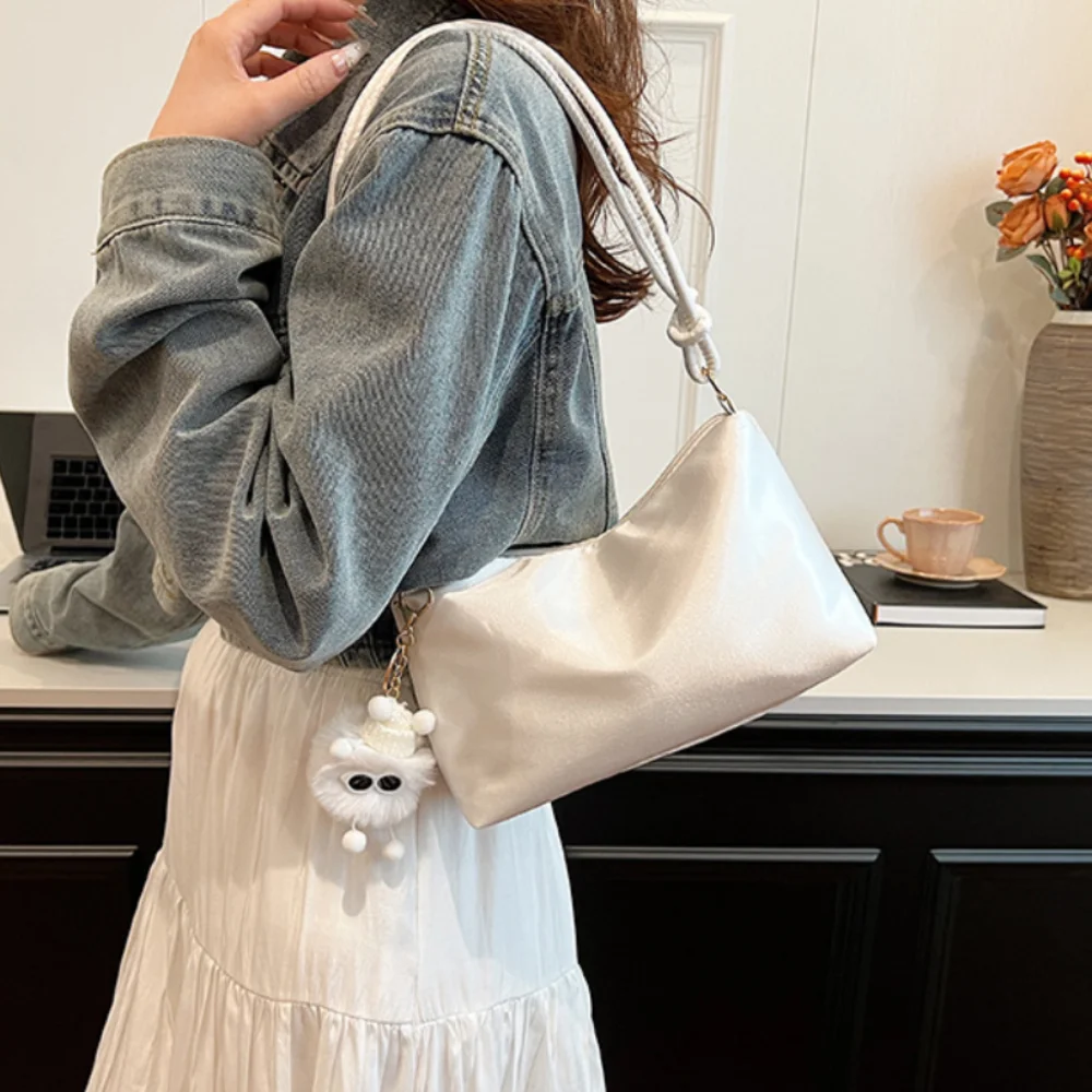 Casual Solid Color Fashion Elegant Shoulder Bag Smooth Cloth Satin Underarm Bag Leisure Shoulder Bag