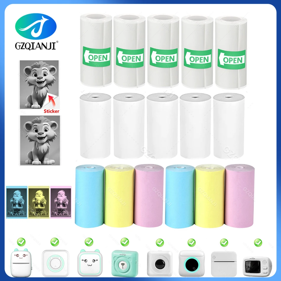 Thermal Printer Papers 57x25mm Self-adhesive Color White Papers Receipt Bill Inkless Printing for A6 Kids Camera Instant Printer