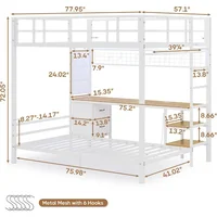 Full Over Twin Size Bunk Bed with Desk and Led Lights Storage Shelves and Drawers for Teen & Adults,Safety Guard Ladder Bunk Bed 2