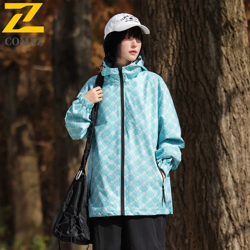 EiAO Jacket Couple's Graphic Print Hoodie Waterproof Windproof Streetwear Coat Oversized Outdoor for Hiking Camping Fishing 2025