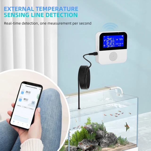 medidor temperatura wifi Sensor de temperatura WiFi Tuya, sonda de 1M/3M,  pantalla LCD Digital, termómetro de vida inteligente para nevera, agua,  piscina, termostato, alarma remota - AliExpress