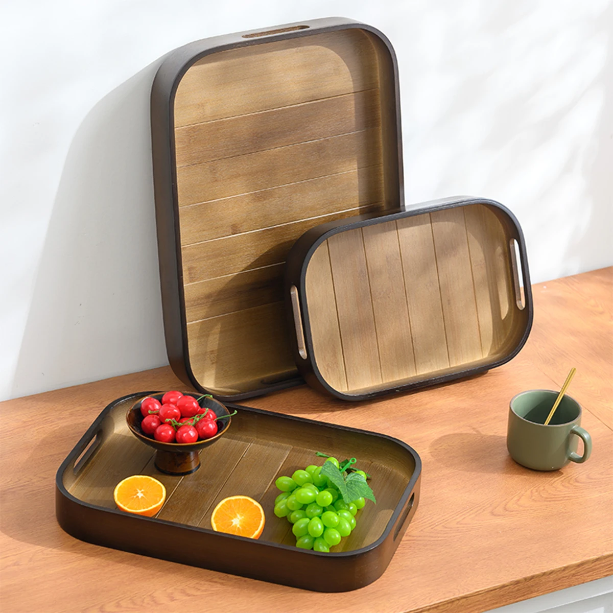 1Pc Bamboo Wooden Serving Tray Bed Tray For Breakfast Dinner Eating Trays For Living Room For Commercial And Household Use