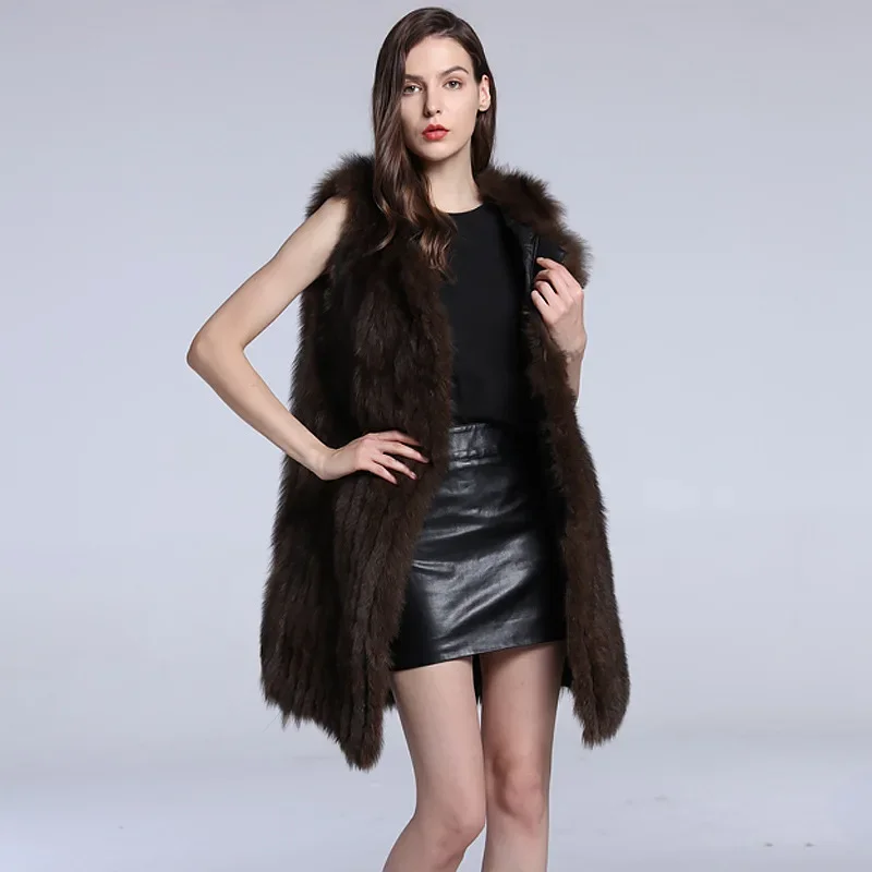 Deep Coffee Fur Vest Coat Women's Long Thickened Autumn and Winter Fox Hair Vest Canvas Shoulder Down Cotton