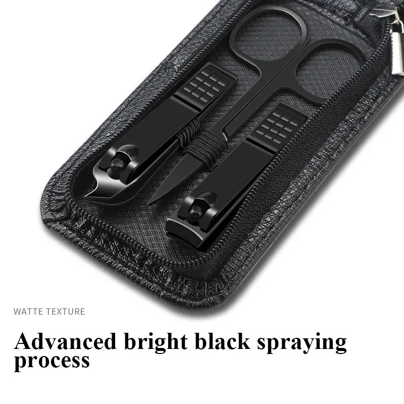 Ouriner 6Pcs Portable Manicure Sets Pedicure Kits Bright Black Nail Clipper Set Personal Care Tools Eyebrow Scissors 3