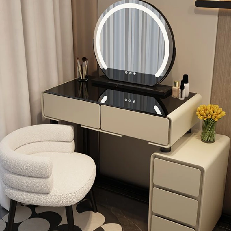 

Luxury Makeup Cabinets Dressers Drawers Bedside Storage Mirror Commodes Dressers Led Lights White Table Tocador Home Furniture