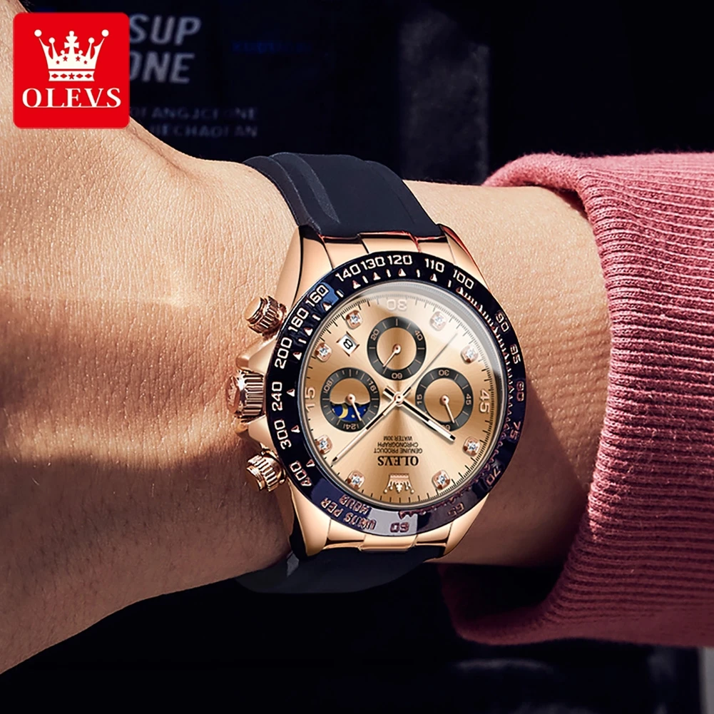 OLEVS 2023 New Luxury Men's Watches Quartz Watch Silicone Sport Multifunction Date Waterproof Luminous Chronograph Watch Men