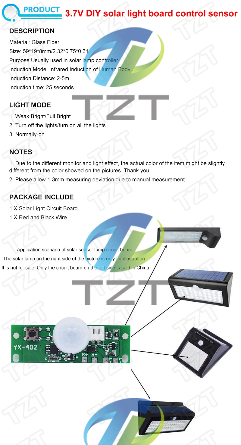 3,7 V DIY Solar Lampe Board Control Sensor Nachtlicht Modul Controller Modul Infrarot Menschlichen Körper Induktion Solar Platine – Detail 1