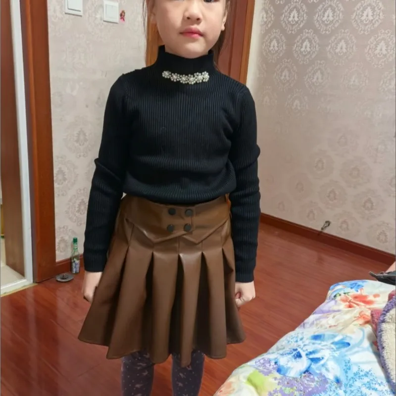 2025 새로운 봄 가을 여름 여자 어린이 PU 가죽 짧은 스커트 패션 캐주얼 편안한 귀여운 어린이 의류