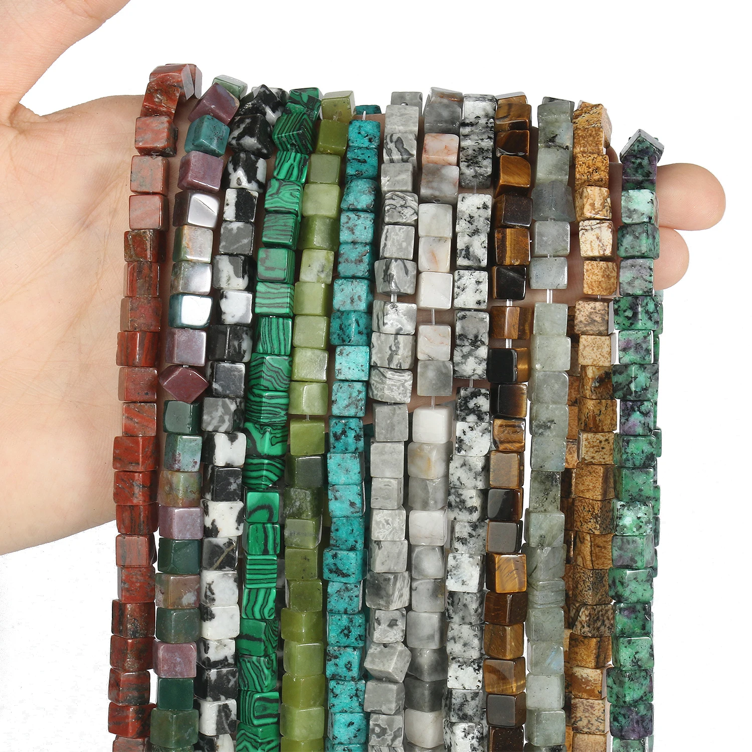 

Cube Pink Quartz Labradorite Malachite Square Bead Natural Stone Loose Spacer Bead For Jewelry making Needlework DIY Accessories