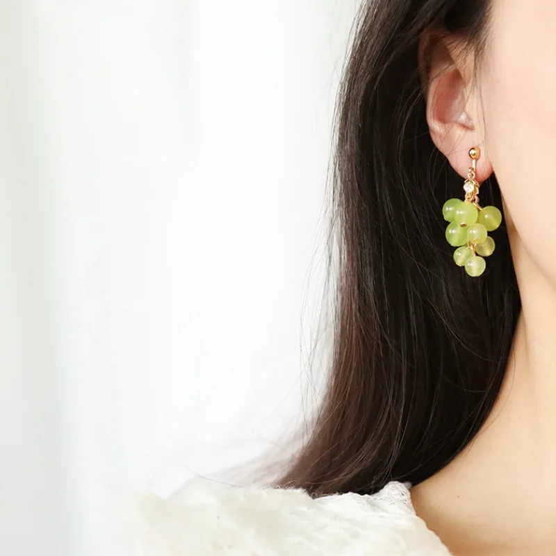 Cute Pink Peach Stawberry Ear Clips Earrings Girl Gifts Fresh Fruits Purple Green Grapes Clip on Earrings for Women Non Pierced