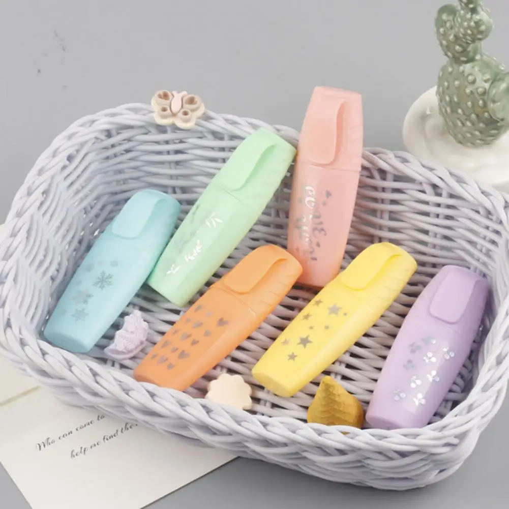 6Pcs Color Highlighter Quick Drying Students DIY Photo Album Journal Fluorescent Student Draw Marker Pen Stationery plumones