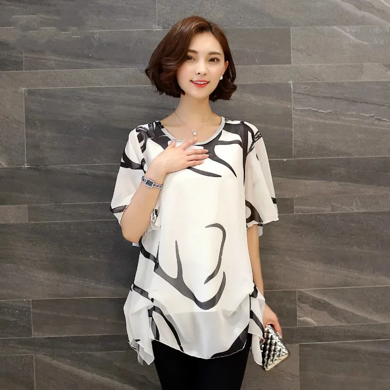 Women's Short Sleeve Loose Chiffon Blouse O-Neck Hollow Shirt Casual Tops Elegant Clothing Fashion Summer New 60A 30