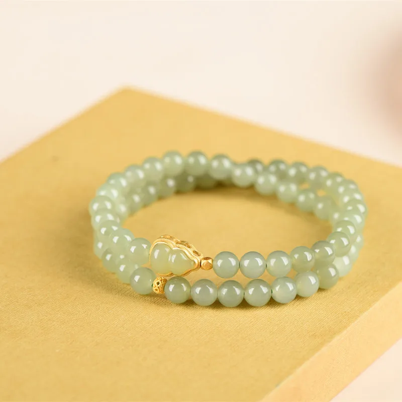Mode Luxus Schmuck Perlen Armband Frauen Doppel Schleife Armband 6mm Silber Überzogene Gold Mit Handgemachte Einfache Natürliche Hetian Jade – Detail 9