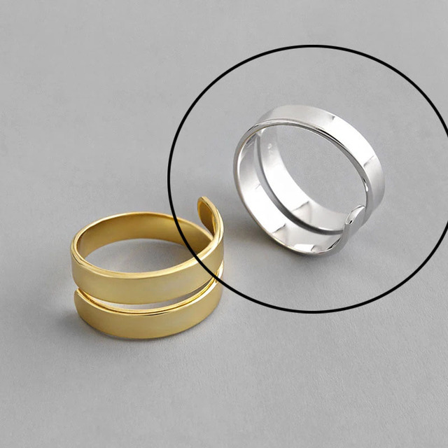925 Sterling Silver Rings For Women Hollow Out Gold Color Temperament Personality Fashion Female Trendy Resizable Opening Rings - As Picture-2685