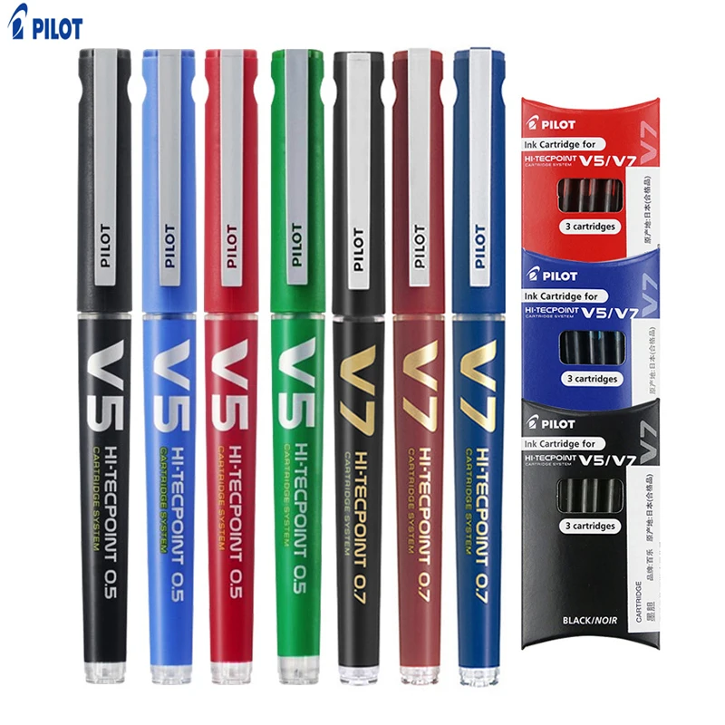  Pilot V5 Liquid Ink Rollerball 0.5 mm Tip (Pack of 3) -  Black/Blue/Red : Office Products