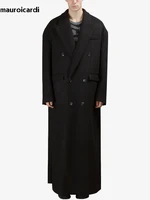 Mauroicardi Autumn Winter Extra Long Black Oversized Thick Warm Soft Wool & Blends Coat Men Double Breasted Korean Fashion 2023 2