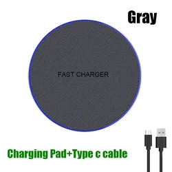 Ultra - Thin Fast Wireless Induction Charging Pad (With Cable Gray)