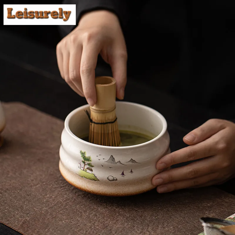 Chinese Screw Thread Matcha Tea Set Matcha Starter Kit Vintage Bamboo Whisk Holder & Ceramic Bowl Japanese Green Tea Ceremony