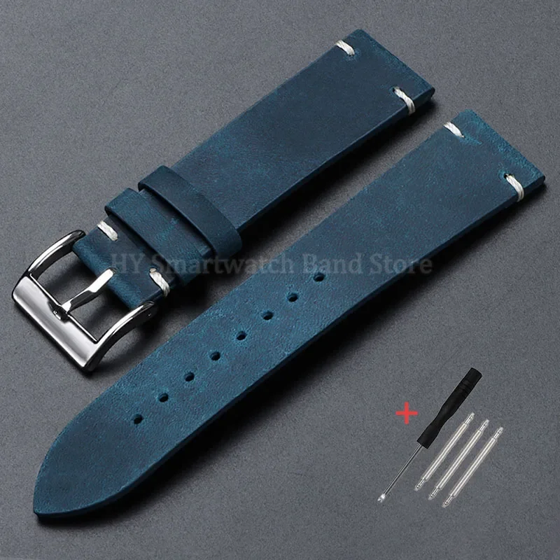Handcrafted Vintage Oil Wax Leather Watch Band – Premium Cowhide Strap with Handmade Stitching