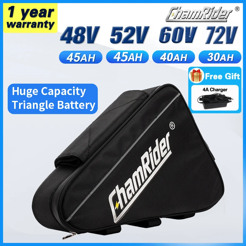 

ChamRider Original 48V 52V Triangle Ebike Battery 21700 Cell 72V 60V 30AH 40AH Huge Capacity 1500W 2000W Powerful 18650 Bafang