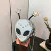 Alien Pattern Shoulder Bag PU Leather Halloween Purse for Women Chain Crossbody Messenger Bag Halloween Female Girls Chic Purse 1