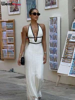 Weird Puss Sexy Elegant Halter Dress Women Summer Backless Lace-Up Color-Block Sleeveless Trendy Nightclub Wild Fashion Clothing - Image 3