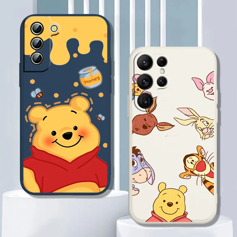 

Winnie the Pooh Funny Phone Case For Samsung Galaxy S22 S21 S20 S10 S9 Ultra Plus Pro FE Liquid Rope Candy Color Shell Fundas
