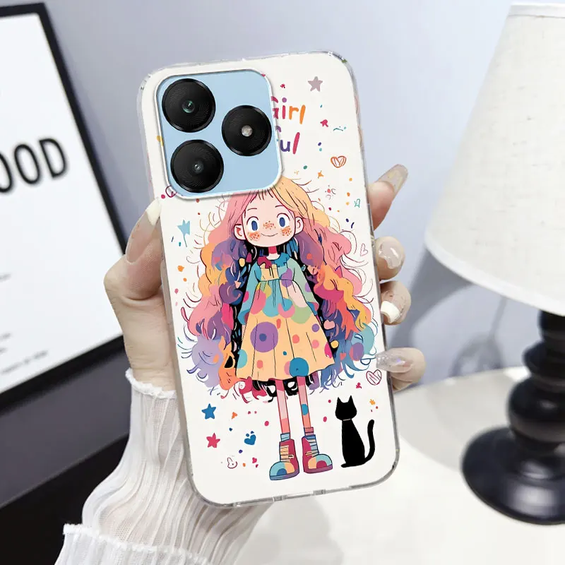Charming Cartoon Floral Cat Protective Phone Case - Soft Silicone Marble Design Cover