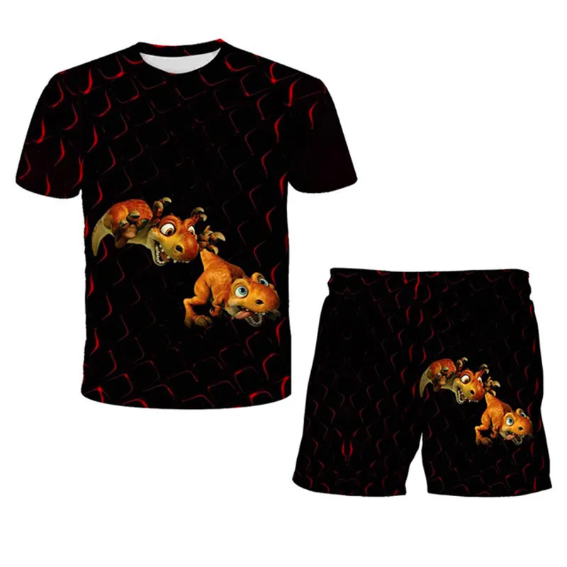 Summer 3D print Dinosaur Print T-Shirt Kids Summer Jurassic Park Boys Shorts Suit Cartoon Jurassic Dinosaur Top fashion Suit Clothing Sets expensive