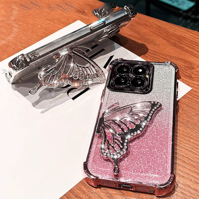 Shockproof Glitter Butterfly Bracelet Case with Bracket - Soft Cover