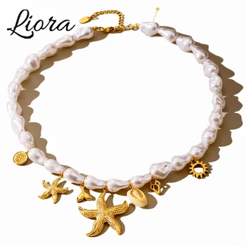 Liora Ocean Style Irregolare Imitazione Perla Collane Estive Per Le Donne In Acciaio Inox Sole Stella Marina Conchiglia Ciondolo Girocollo Gioielli 1