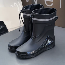 Men's British Style Waterproof Anti - Slip Rain Boots with Warm Lining - 39 (Black)