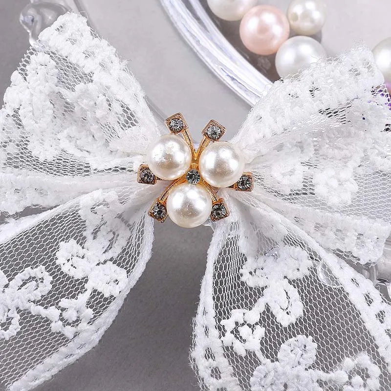 Oaoleer 2Pcs Lace Pearl Bow Hairpins For Kids Girls Cute Embroidery Flower Rhinestone Hairpin Baby Headdress Hair Accessories