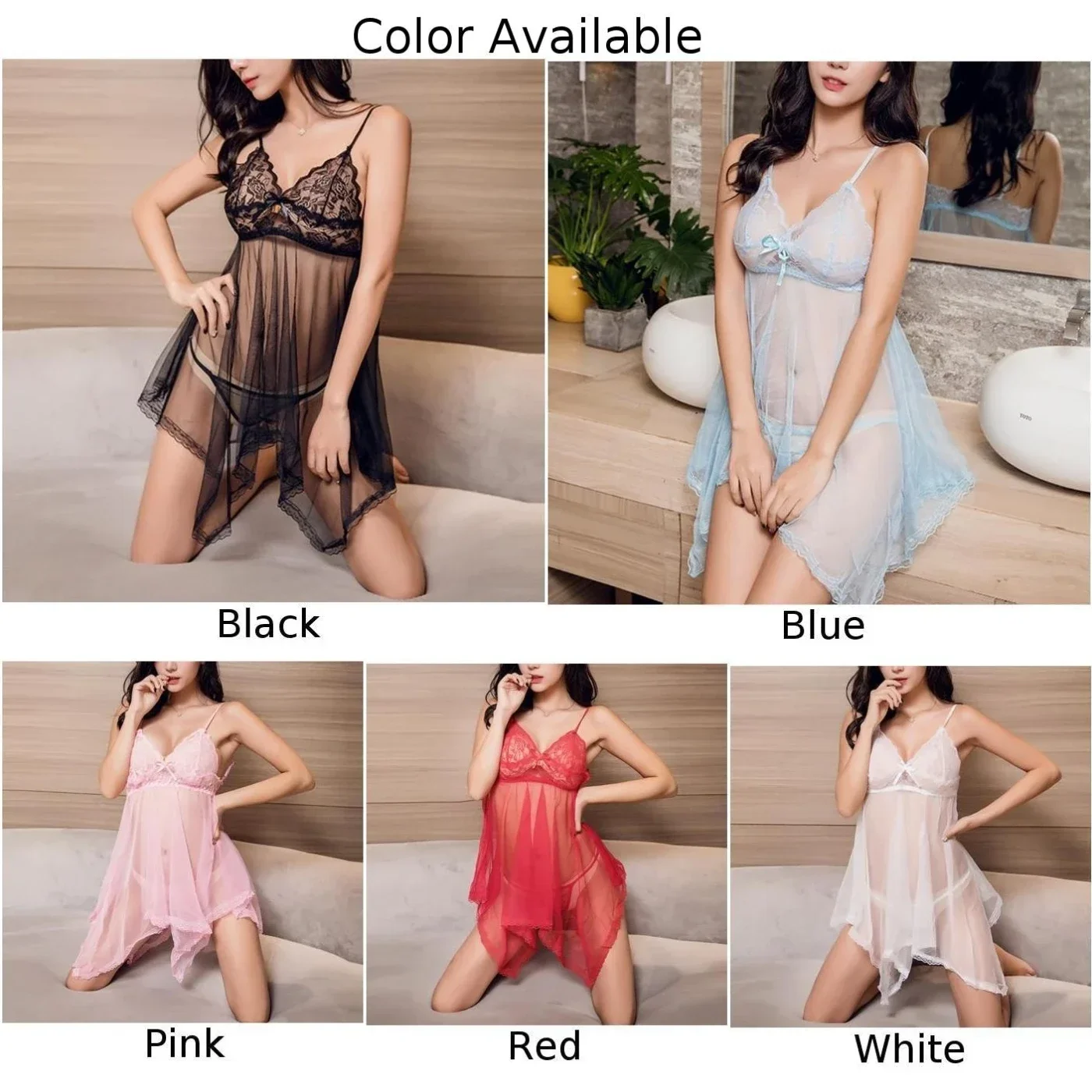 Women SeeThough Pajamas Lace Lingerie Transparent Dress Sleepwear Hot Nightdress See Through Erotic Nightdress