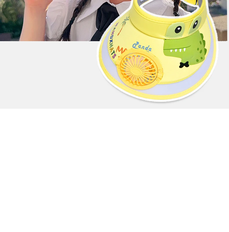 Kinder Jungen Mädchen Sommer Sonnenhut Sonne UV-Schutz Hüte Visier mit Mini-Ventilator Cartoon im Freien USB-Ladeventilator Sonnenkappe für Kinder – Detail 19