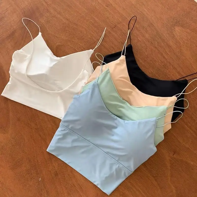 1pc Women Sexy Solid Color Camisole Ice Silk Tube Seamless Sports Tank...