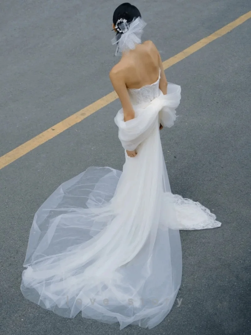 Bride Bow Accessories Detachable Long Tail Tulle Women Wedding Dress Party Dress Accessories Multiple Colors